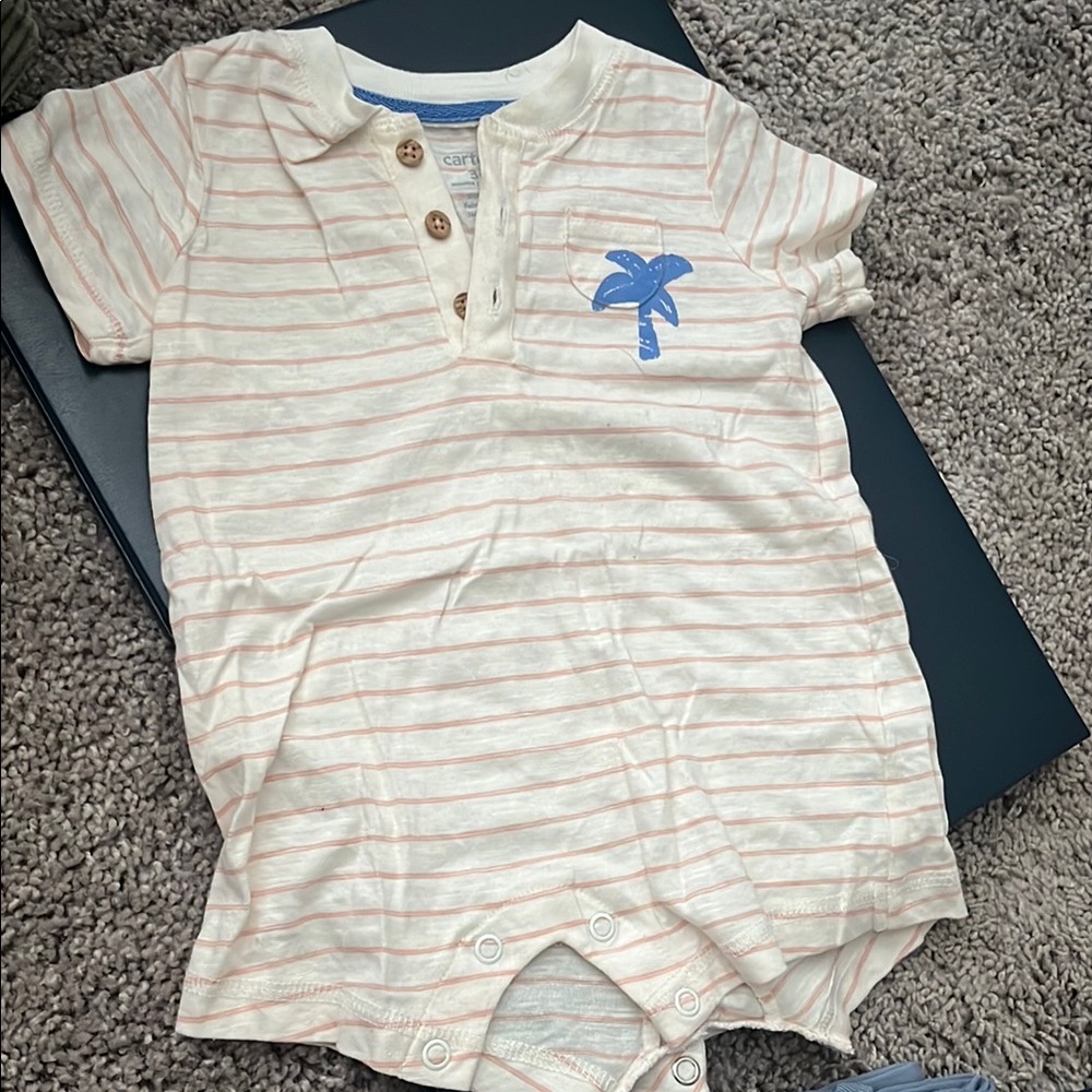 Carter's Striped Onesie with Blue Palm